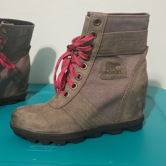 Sorel PDX Lace up Wedge Lexie Wedge Quarry Pink Leather Canvas 8 - Picture 2 of 8